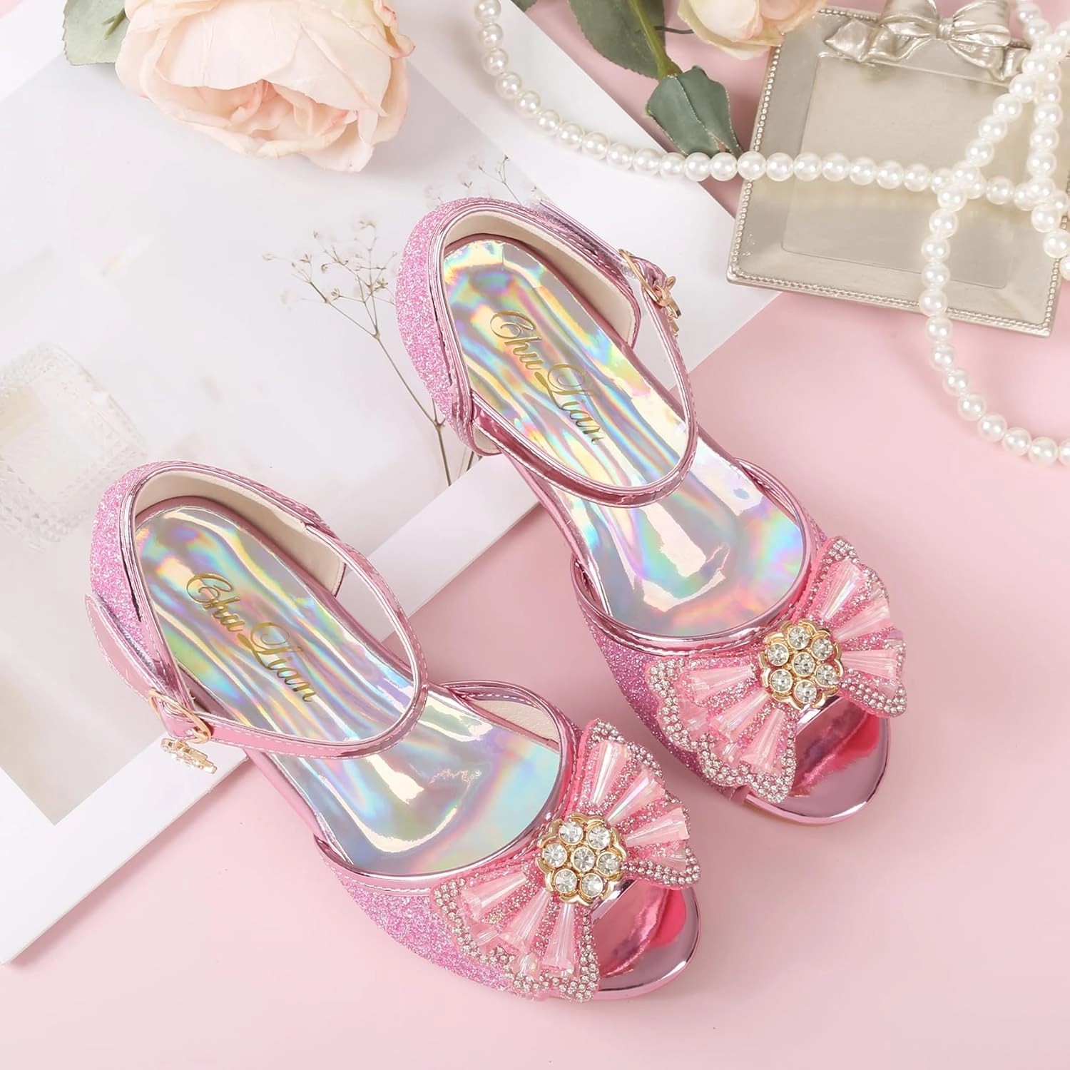 Asics Shoes Store Locator ChuLian Girls Dress Shoes Princess High Heels Sparkly Bow Dress Sandals Party Wedding Flower Girls Shoes Toddler Little Big Kid