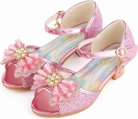 ChuLian Girls Dress Shoes Princess High Heels Sparkly Bow Dress Sandals Party Wedding Flower Girls Shoes Toddler Little Big Kid Asics Weightlifting Shoes Heel Height