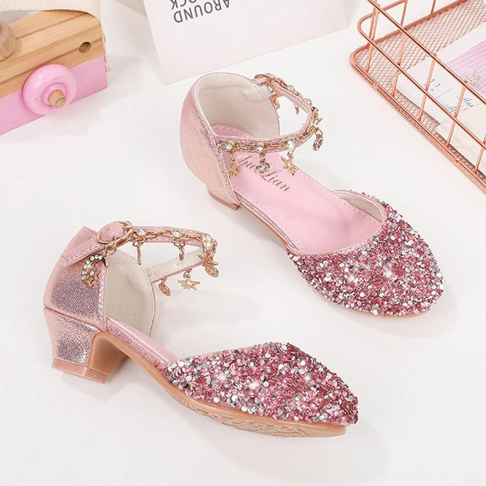 ChuLian Little Kids Girls Dress Pumps Glitter Sequins Princess Low Heels Princess Dress Shoes Party Dance Shoes Rhinestone Sandals Asics Ff2 Tennis Shoes