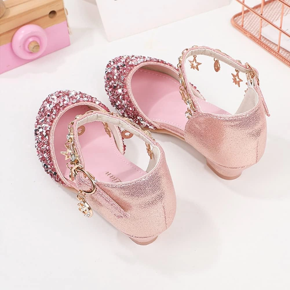 ChuLian Little Kids Girls Dress Pumps Glitter Sequins Princess Low Heels Princess Dress Shoes Party Dance Shoes Rhinestone Sandals Asics Best Selling Shoes