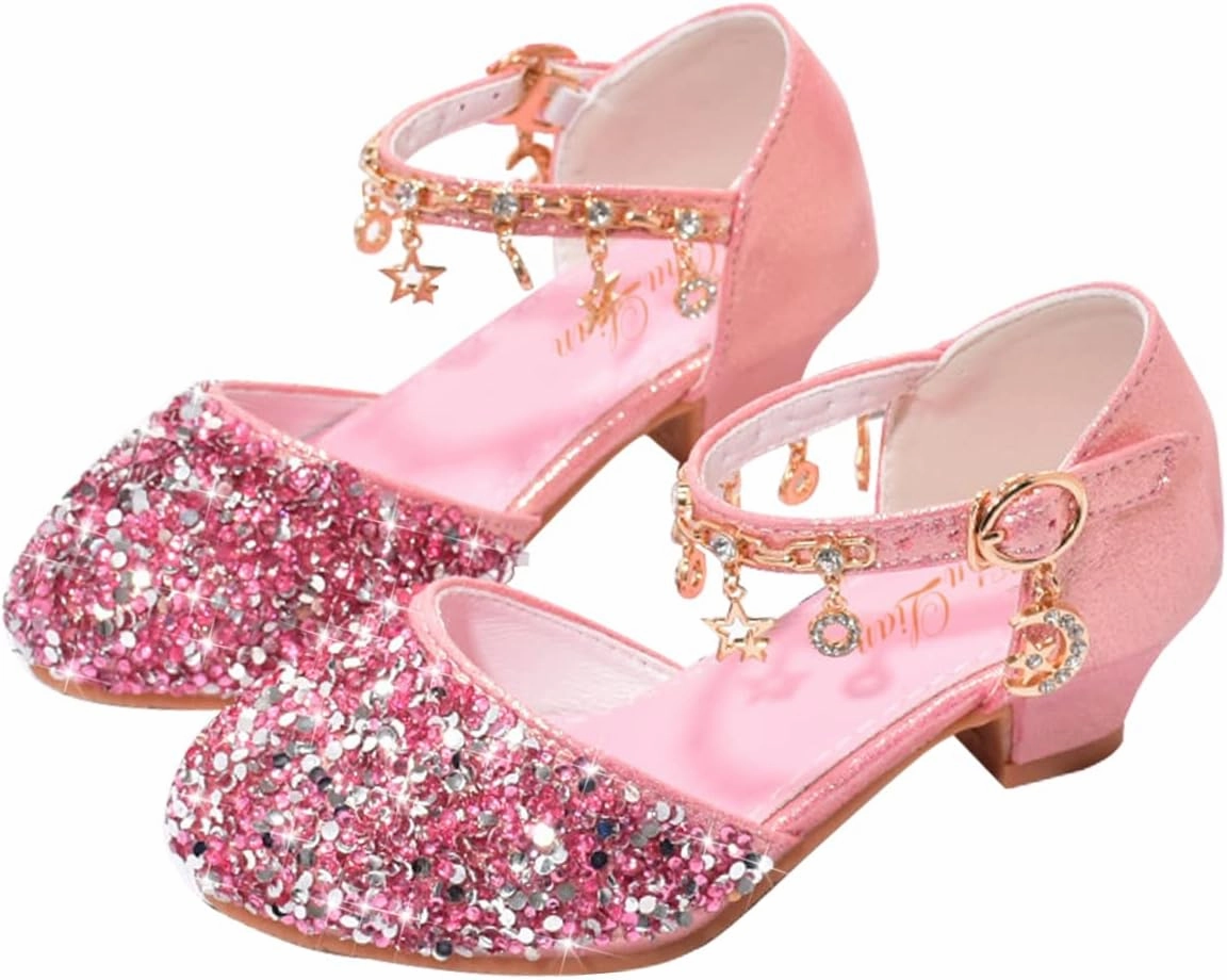 ChuLian Little Kids Girls Dress Pumps Glitter Sequins Princess Low Heels Princess Dress Shoes Party Dance Shoes Rhinestone Sandals Asics Shoes Under 1000