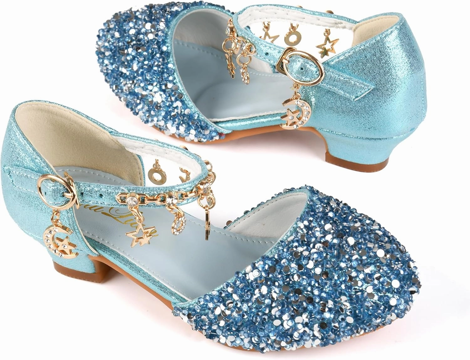 ChuLian Little Kids Girls Dress Pumps Glitter Sequins Princess Low Heels Princess Dress Shoes Party Dance Shoes Rhinestone Sandals Asics Premium Shoes