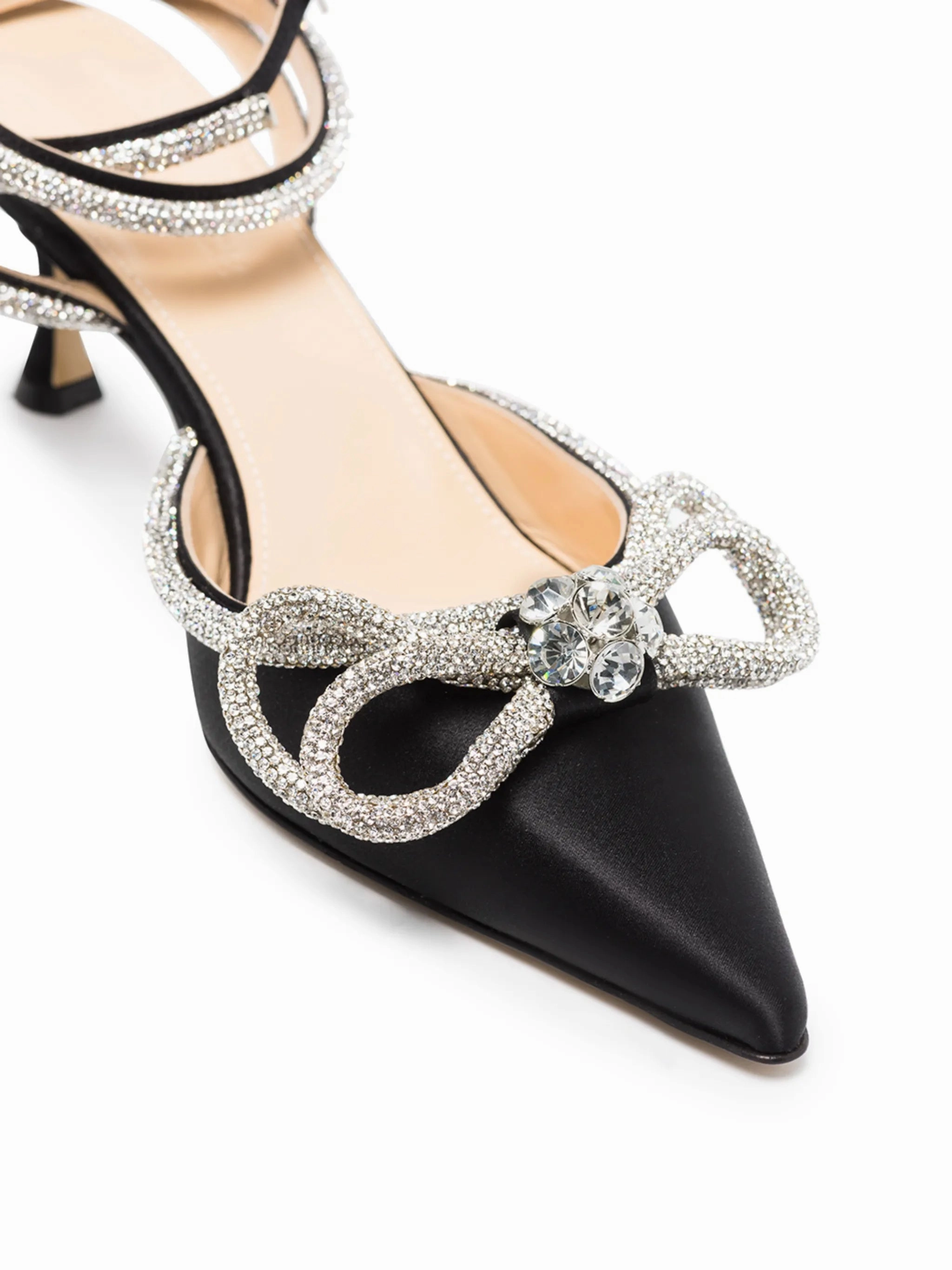 French Style Ankle Boots Double Bow 65mm crystal-embellished pumps
