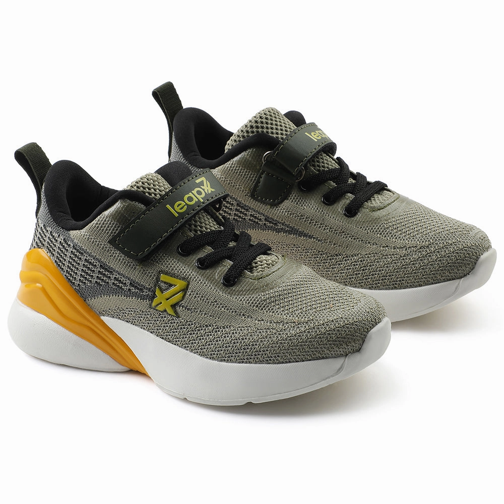 Running Shoes Of Leap7x Olive Green Sports Lacing Running Shoes For Kids COVER-02 By Liberty