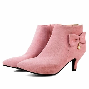 and Bow Boots Women's Pearl Pink Charm Ankle with Suede Heeled Military Ankle Boots