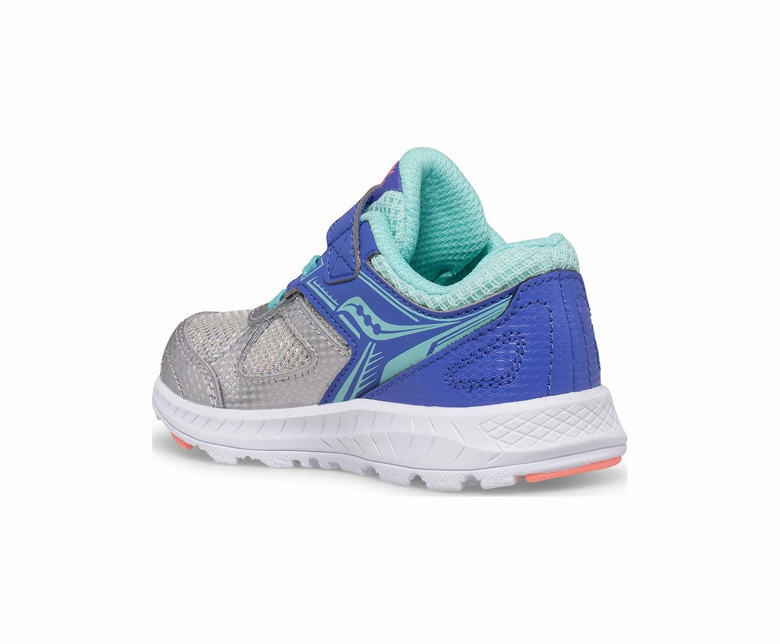 Cohesion 14 A/C Jr. Sneaker Silver/Periwinkle/Turquoise (4c-10c) Underpronation Walking Shoes