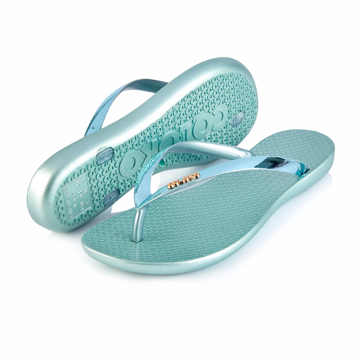 Coloko Dahlia Chrome Metallic Green Ergonomic Footbed Flip Flops Okabashi Breeze Flip Flops