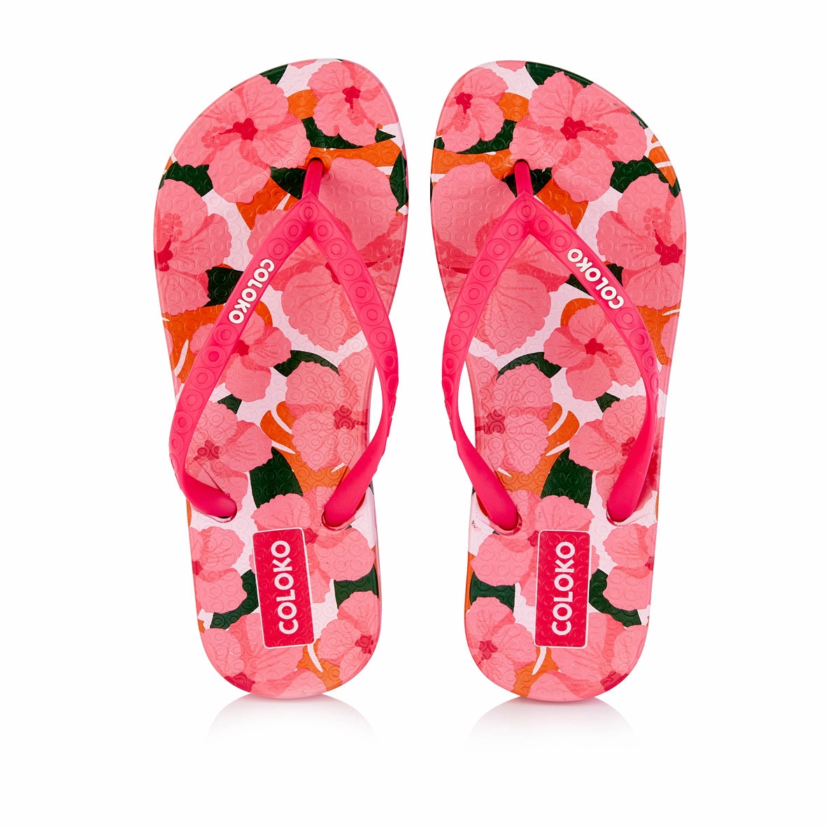 Coloko Hibiscus Pretty Pink Floral Ergonomic Footbed Flip Flops Sand Flip Flops