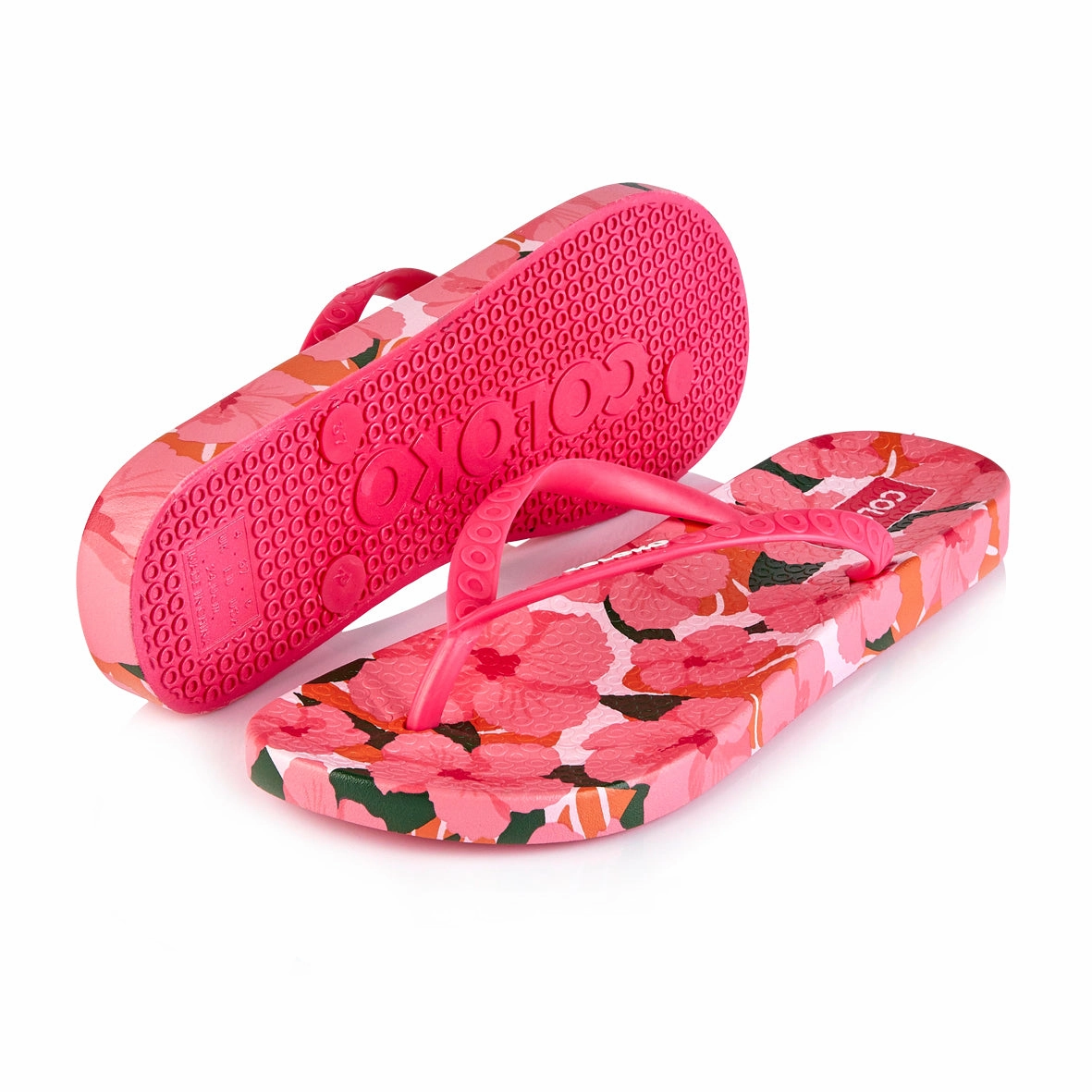 Gold Flip Flops With Rhinestones Coloko Hibiscus Pretty Pink Floral Ergonomic Footbed Flip Flops