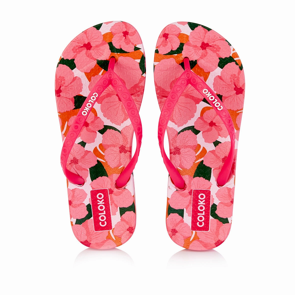 Flip Flops Thong Sandals Coloko Hibiscus Pretty Pink Floral Ergonomic Footbed Flip Flops