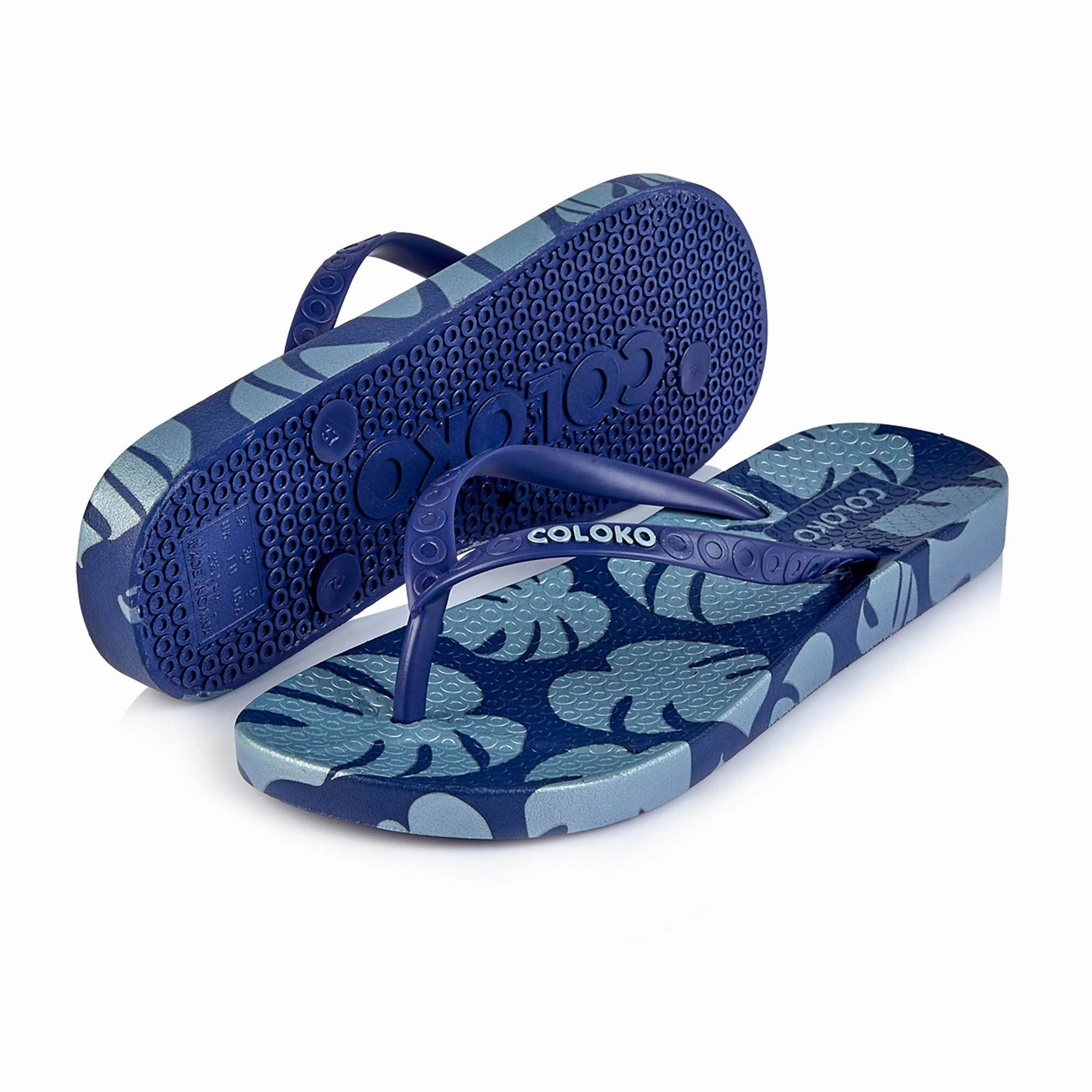 Coloko Ixora Navy & Silver Leaf Ergonomic Footbed Flip Flops Make Your Own Flip Flops Kit