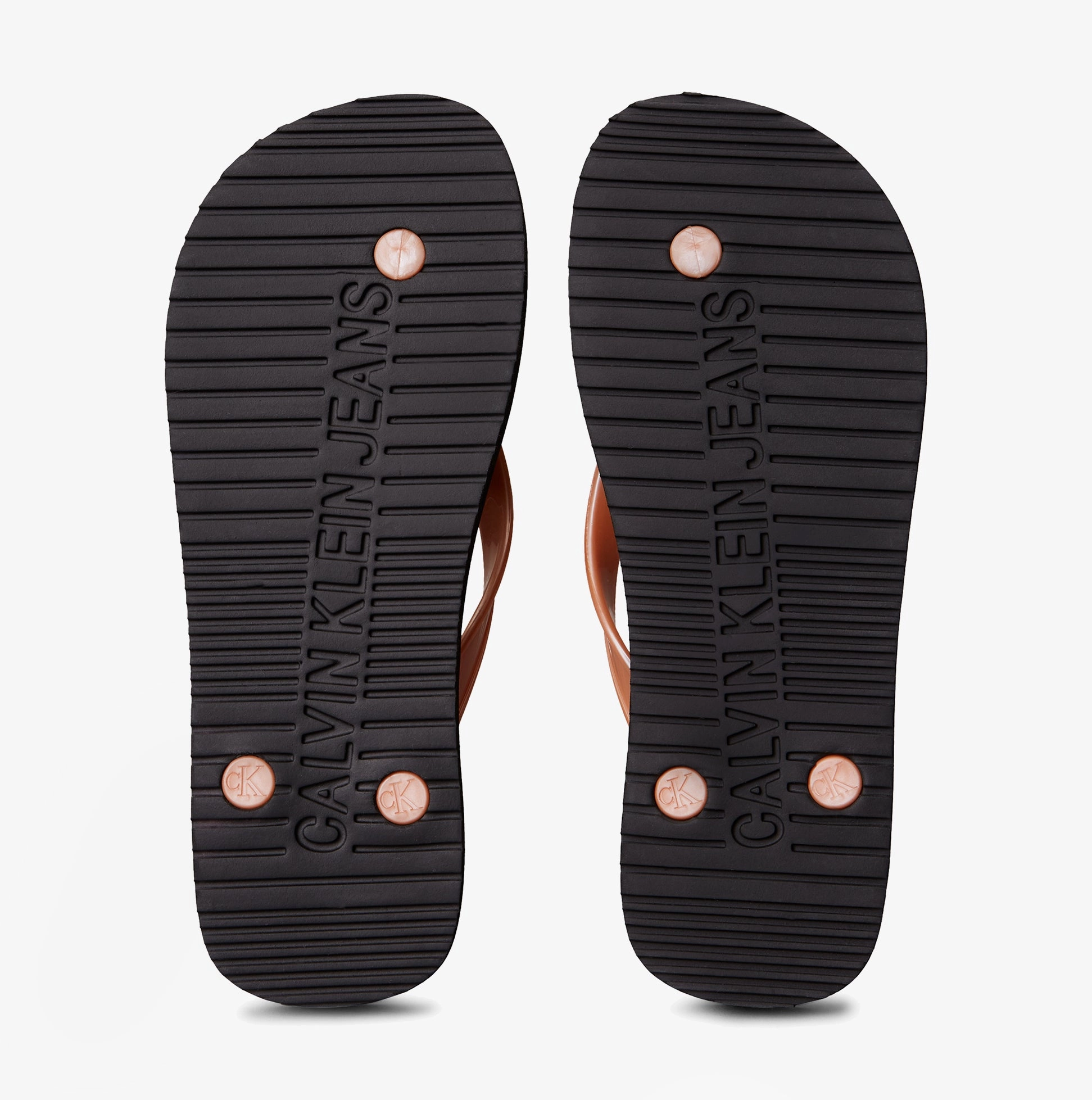 Calvin Klein BEACH SANDAL MONOLOGUE Womens Flip Flops Black/Dusty Coral Flip Flops Narrow Width