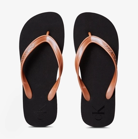 Best Fitting Flip Flops Calvin Klein BEACH SANDAL MONOLOGUE Womens Flip Flops Black/Dusty Coral