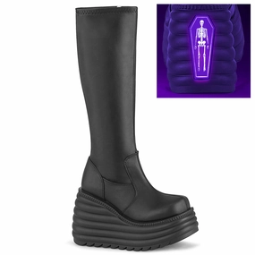 4 Inch Platform MORTE-300 Black Vegan Leather Renegade Zip 75 Leather Knee-high Boot