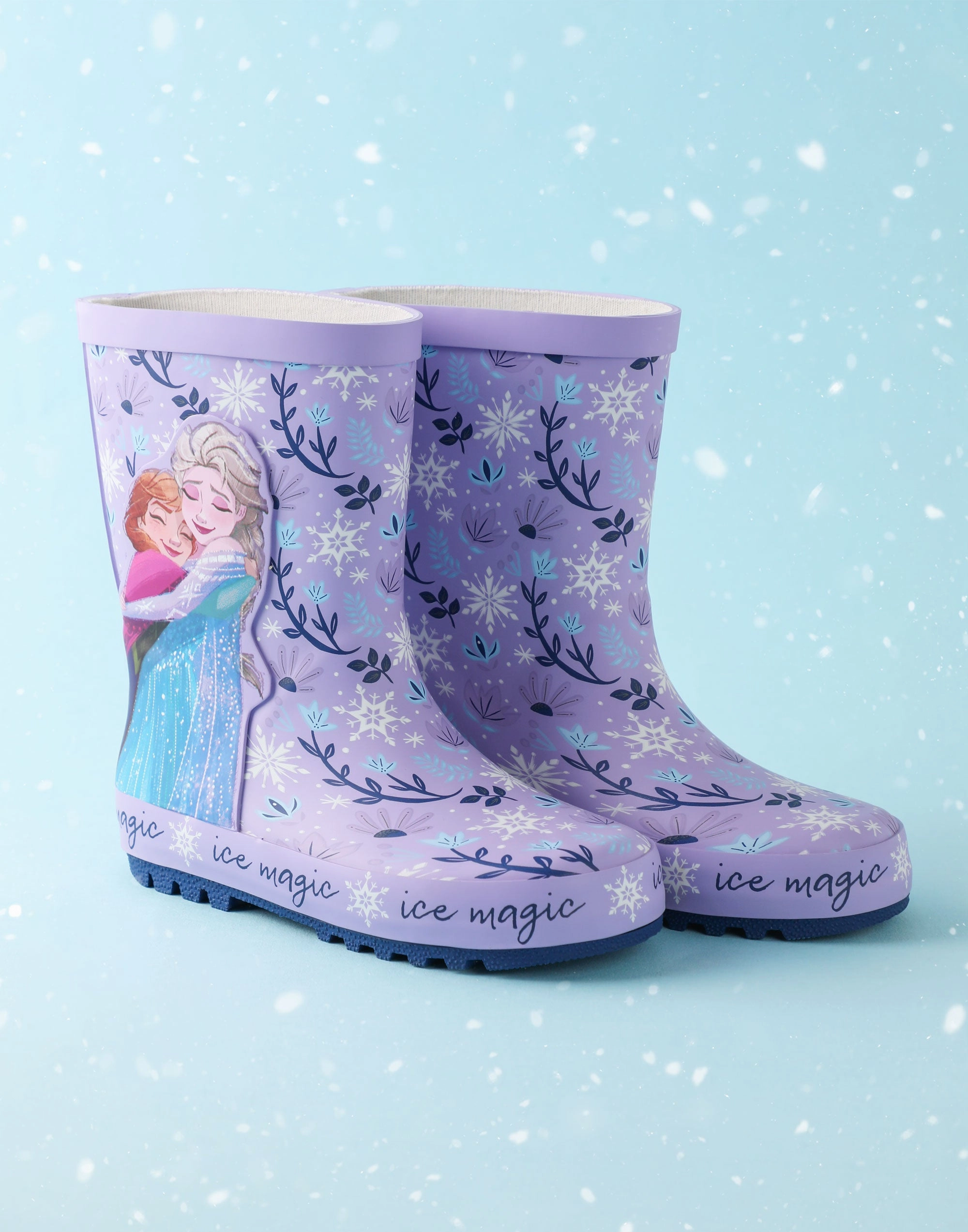 Disney Frozen Elsa & Anna Girls Purple Wellington Boots Snow Boots With Spikes