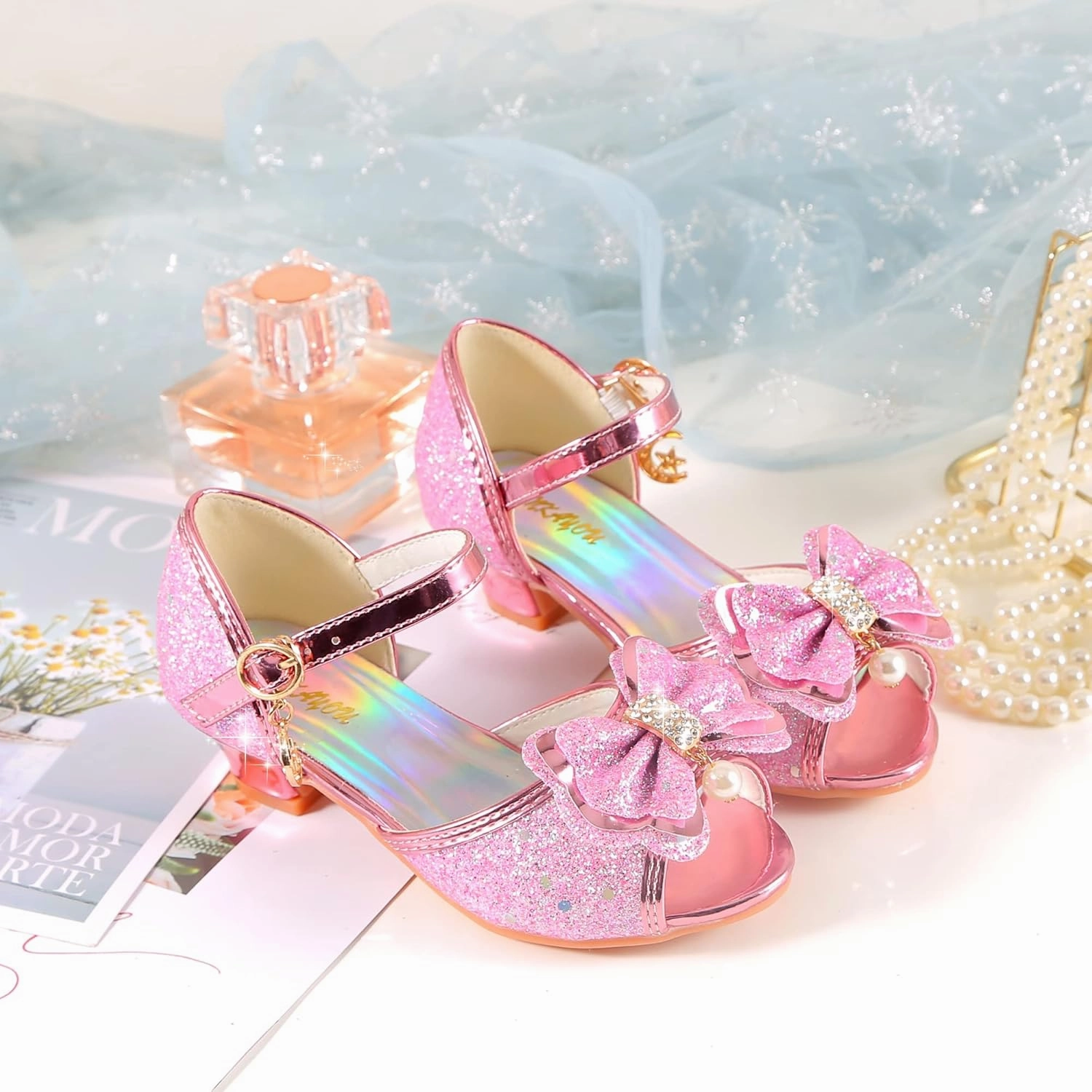 Girls Mary Jane Glitter Wedding Party Dress Shoes Princess Flower Strap Shoes Asics Shoe With Most Cushioning