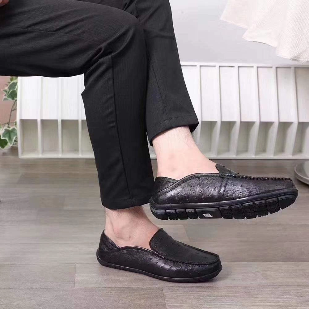 Ralph Lauren Short Sleeve Oxford Shirt Crocodile Shoes Mens  Slip On Casual Fashion Ostrich Leather Penny Loafer Shoes Black