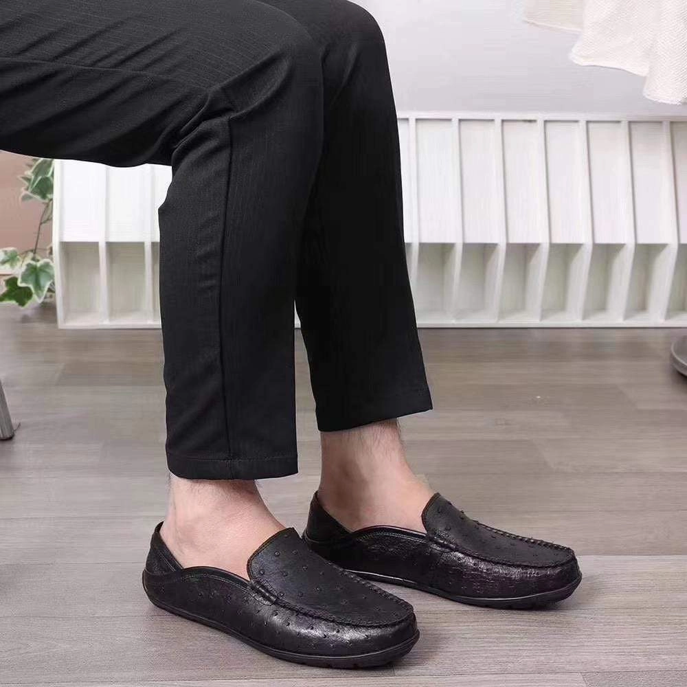 Mens Oxford Dress Shoes Crocodile Shoes Mens  Slip On Casual Fashion Ostrich Leather Penny Loafer Shoes Black