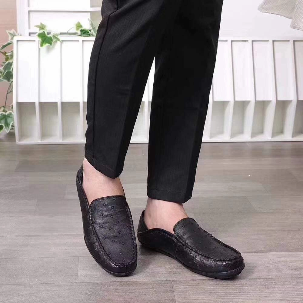 Canvas Plain Toe Oxfords Crocodile Shoes Mens  Slip On Casual Fashion Ostrich Leather Penny Loafer Shoes Black