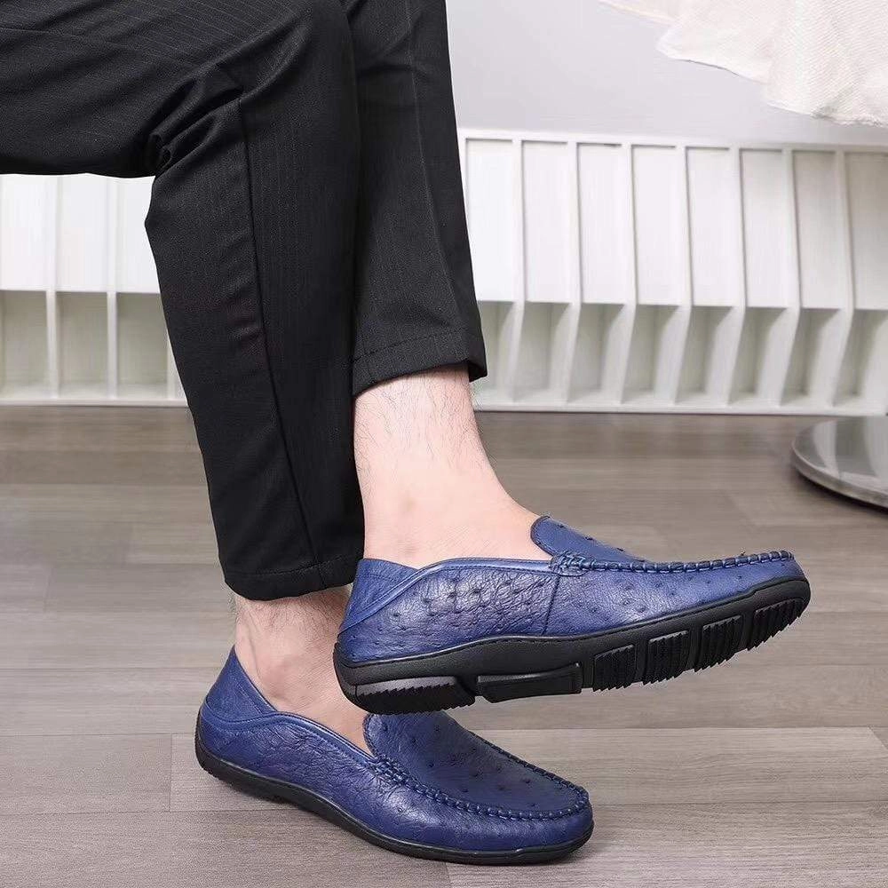 Outfits With Platform Oxfords Crocodile Shoes Mens  Slip On Casual Fashion Ostrich Leather Penny Loafer Shoes Dark Blue