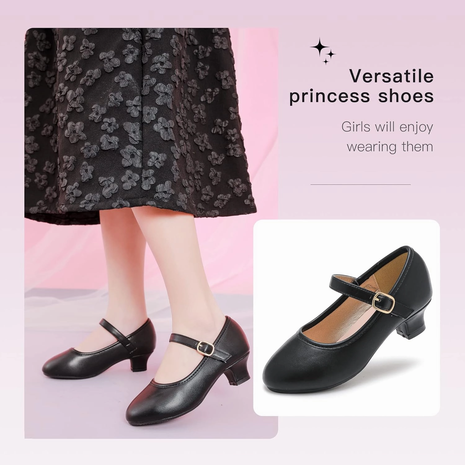 Dufannie Girls Dress Shoes Low Heel Princess Flats Mary Jane Flower Wedding Party Glitter Shoes for Kids Toddler Asics Gel-foundation 12 Running Shoe