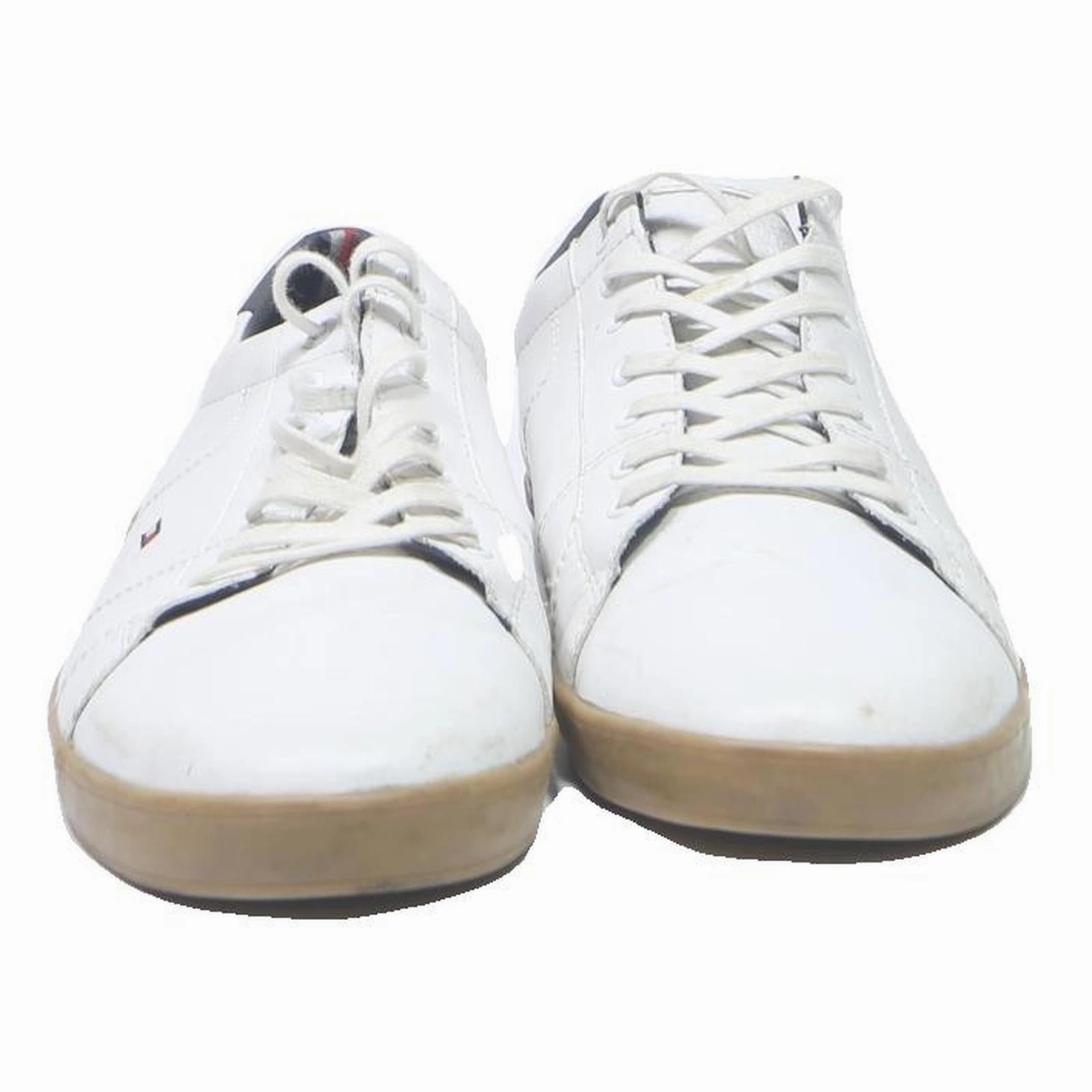 TOMMY HILFIGER Mens Low Top Trainers White Leather UK 10.5 Casual Lace-Up Shoes Great Jones Wingtip Oxfords