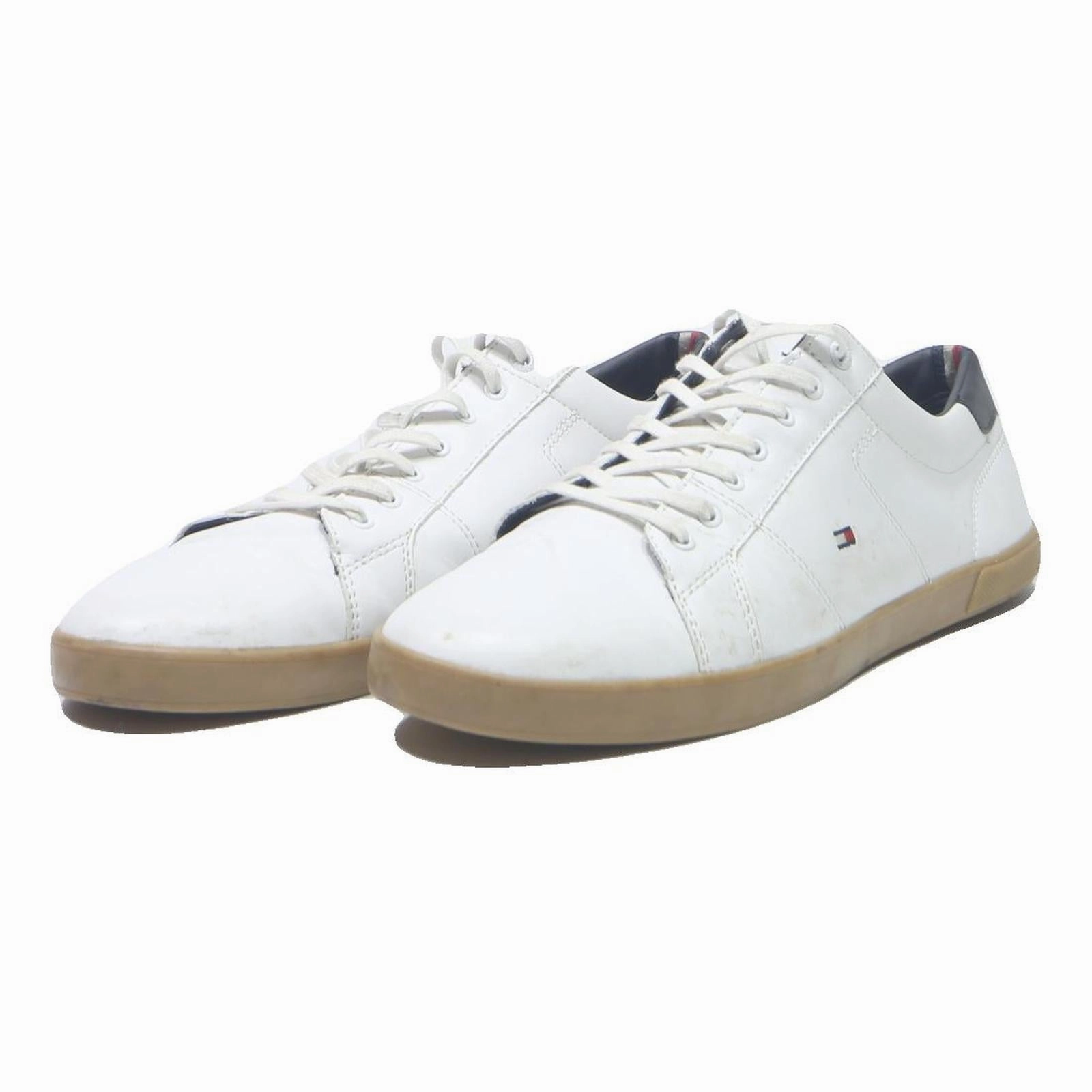 TOMMY HILFIGER Mens Low Top Trainers White Leather UK 10.5 Casual Lace-Up Shoes Button-down Oxford Shirts - Short Sleeve