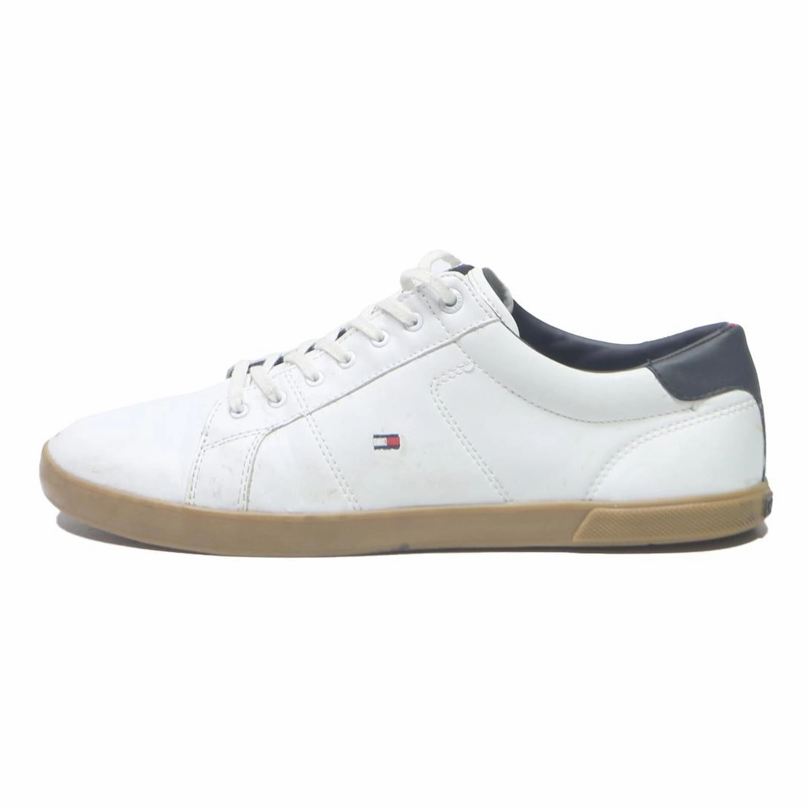 Plain Toe Oxfords With Rubber Soles TOMMY HILFIGER Mens Low Top Trainers White Leather UK 10.5 Casual Lace-Up Shoes
