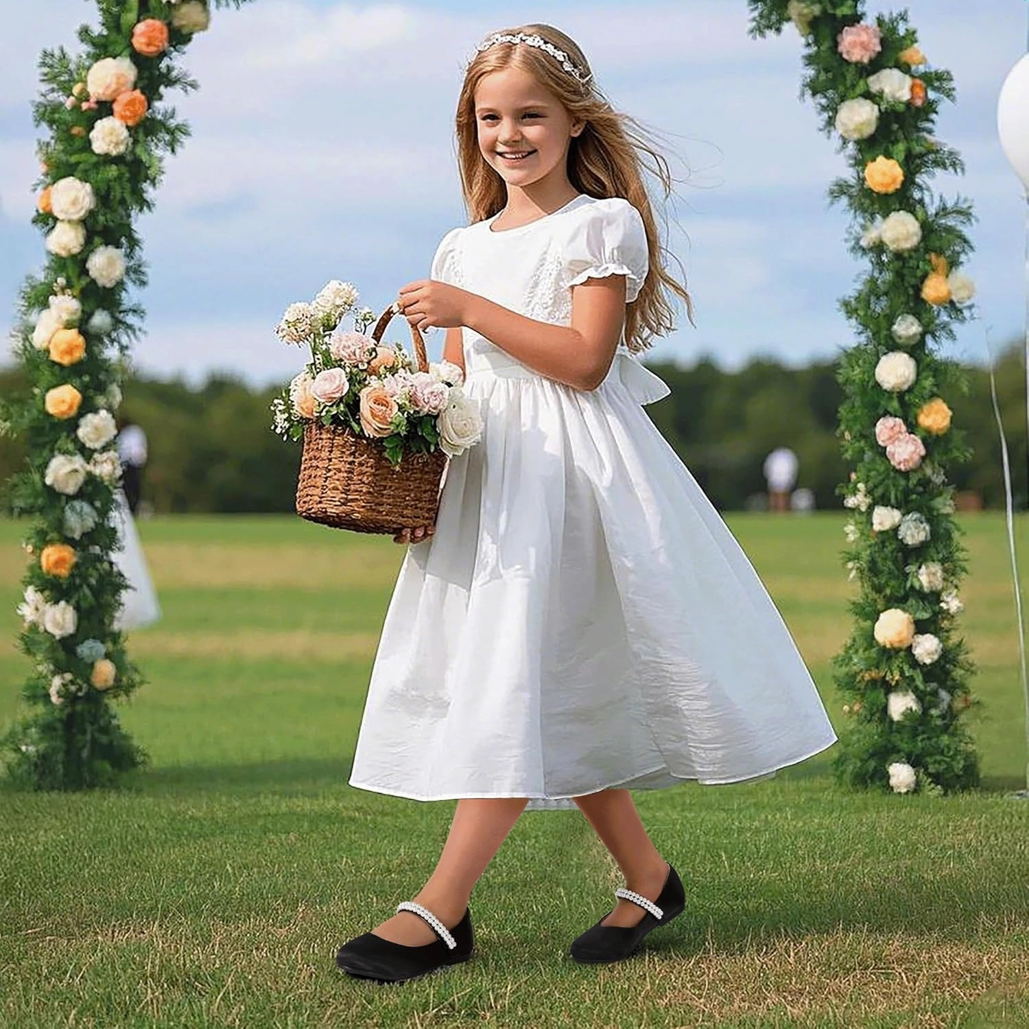 PANDANINJIA Flower Girl Shoes Toddler Little Kid Ballet Flats Pearls Wedding Party Mary Jane Girls Dress Shoes Asics Jb Elite V2 0 Wrestling Shoes