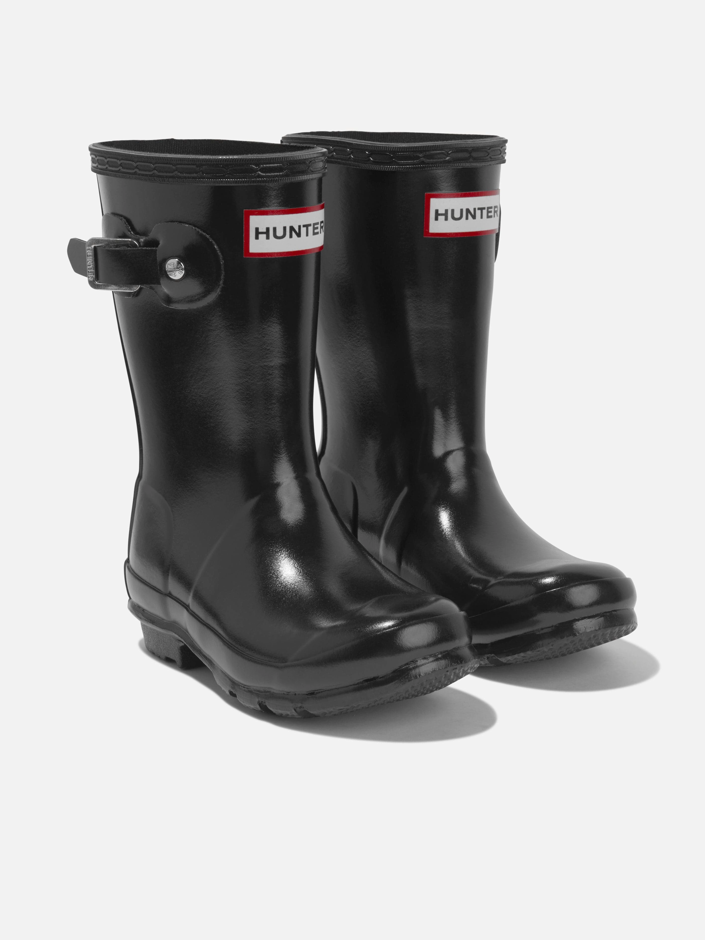 Hunter Kids Original Gloss Wellington Boots in Black Short Boots With Small Heel