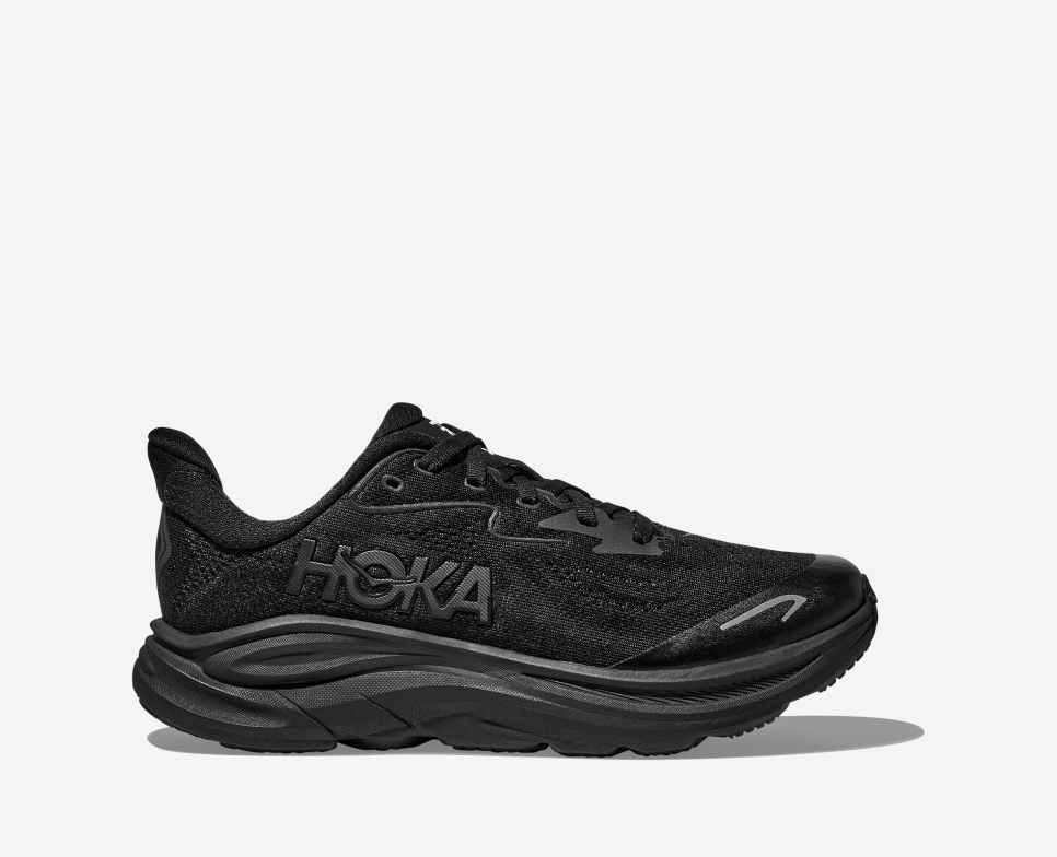 Hoka Clifton 10 Big Kids | Black/Black Running Shoes For Arch Support