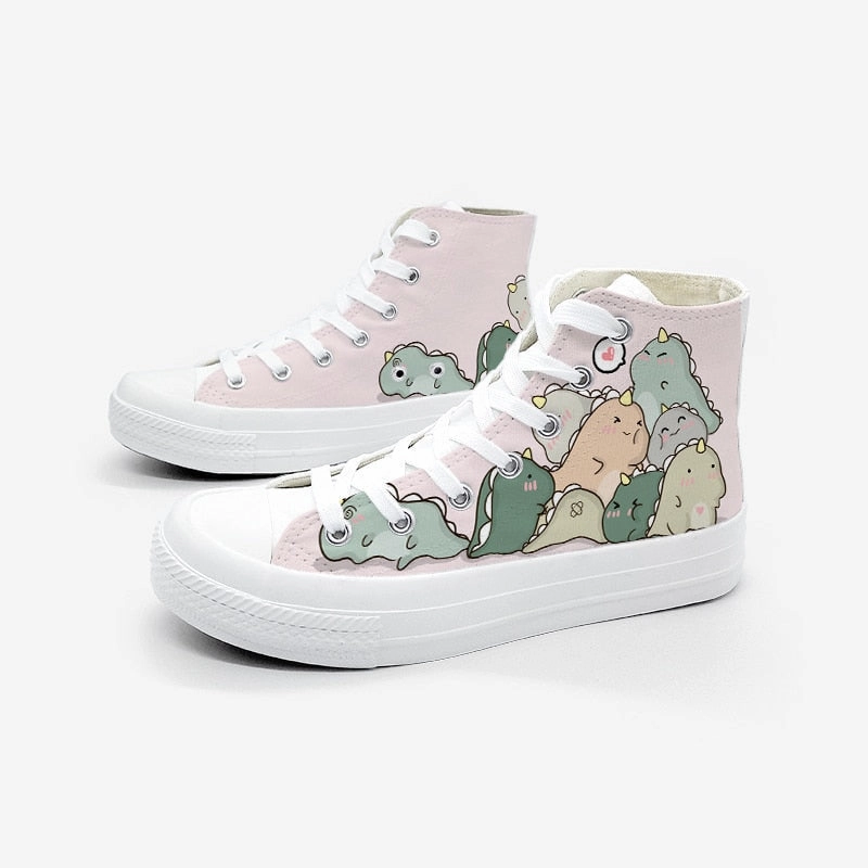 Dinosaur Pile High Top Sneakers 90s Skate Shoes