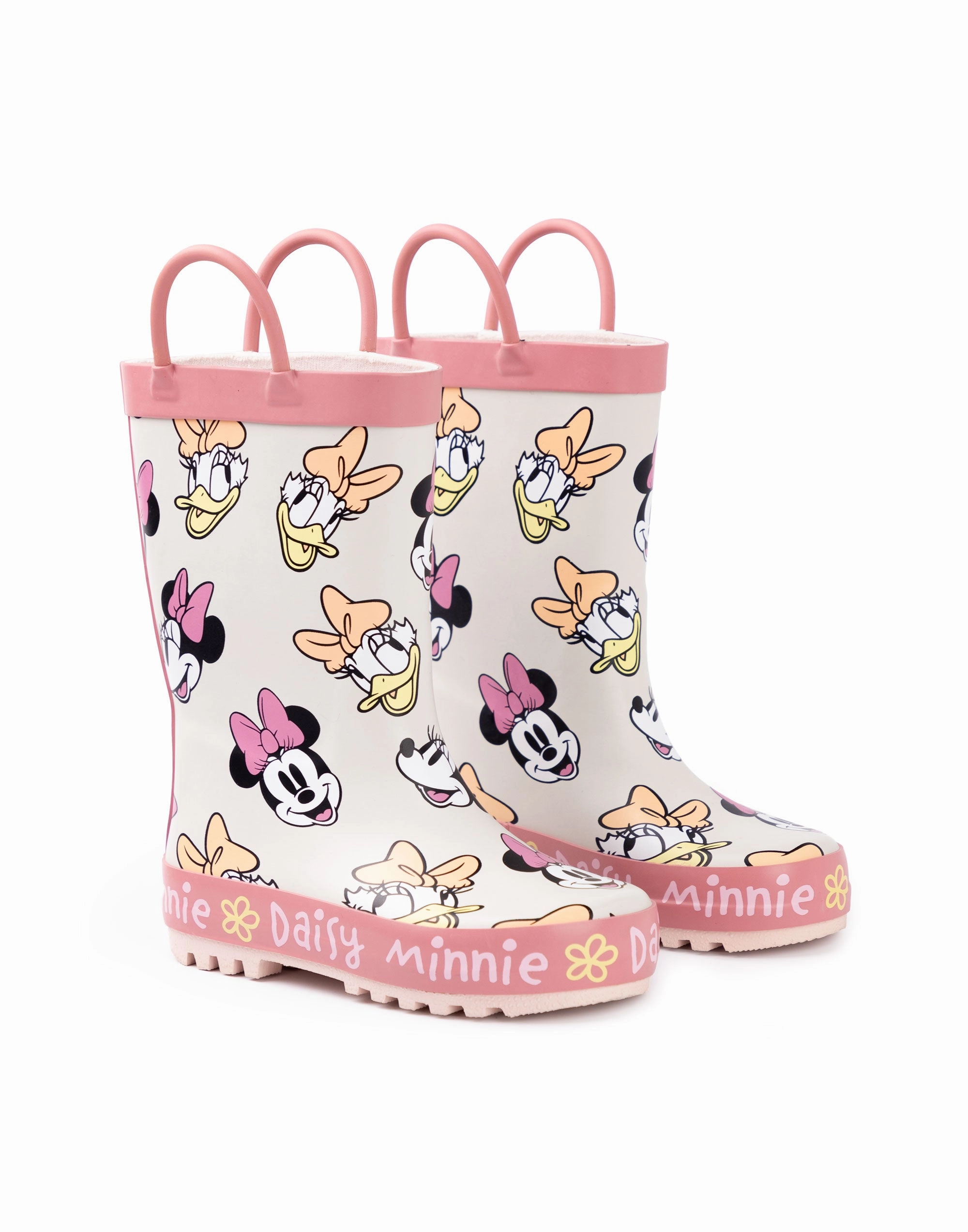 Vintage Combat Boots Disney Minnie And Daisy Girls Pink Wellington Boots with Handles