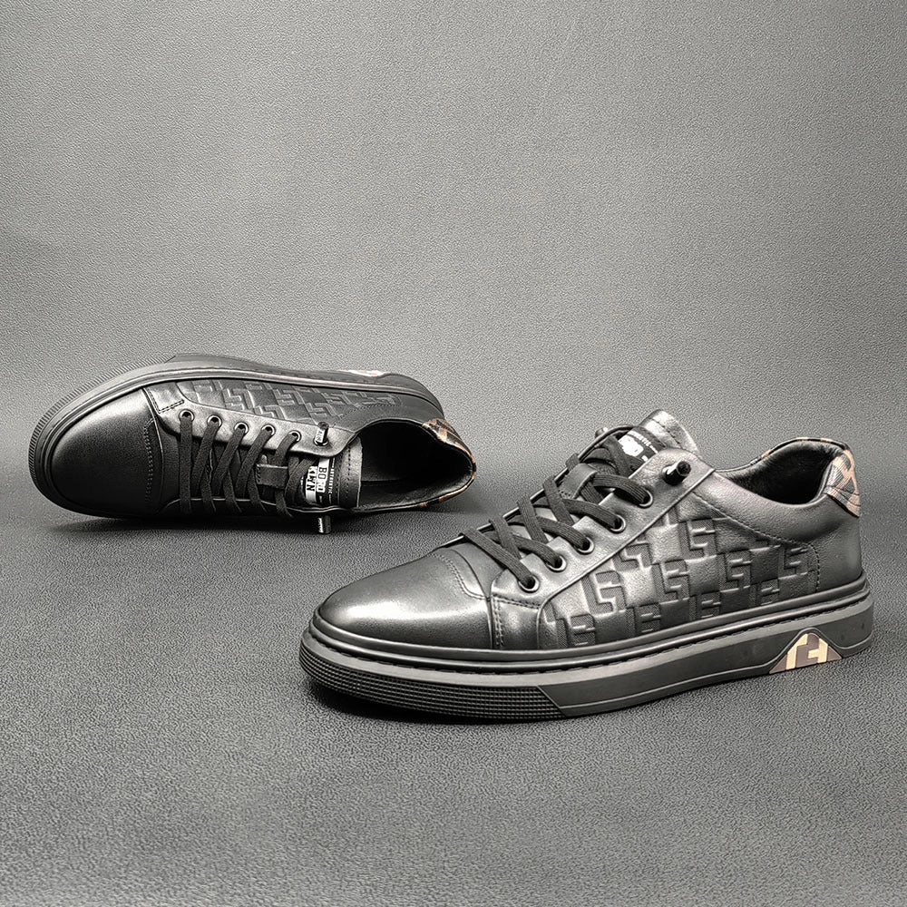 Strappy Lace Up Shoes Men Stylish Figured Leather Fashion Casual Sneakers