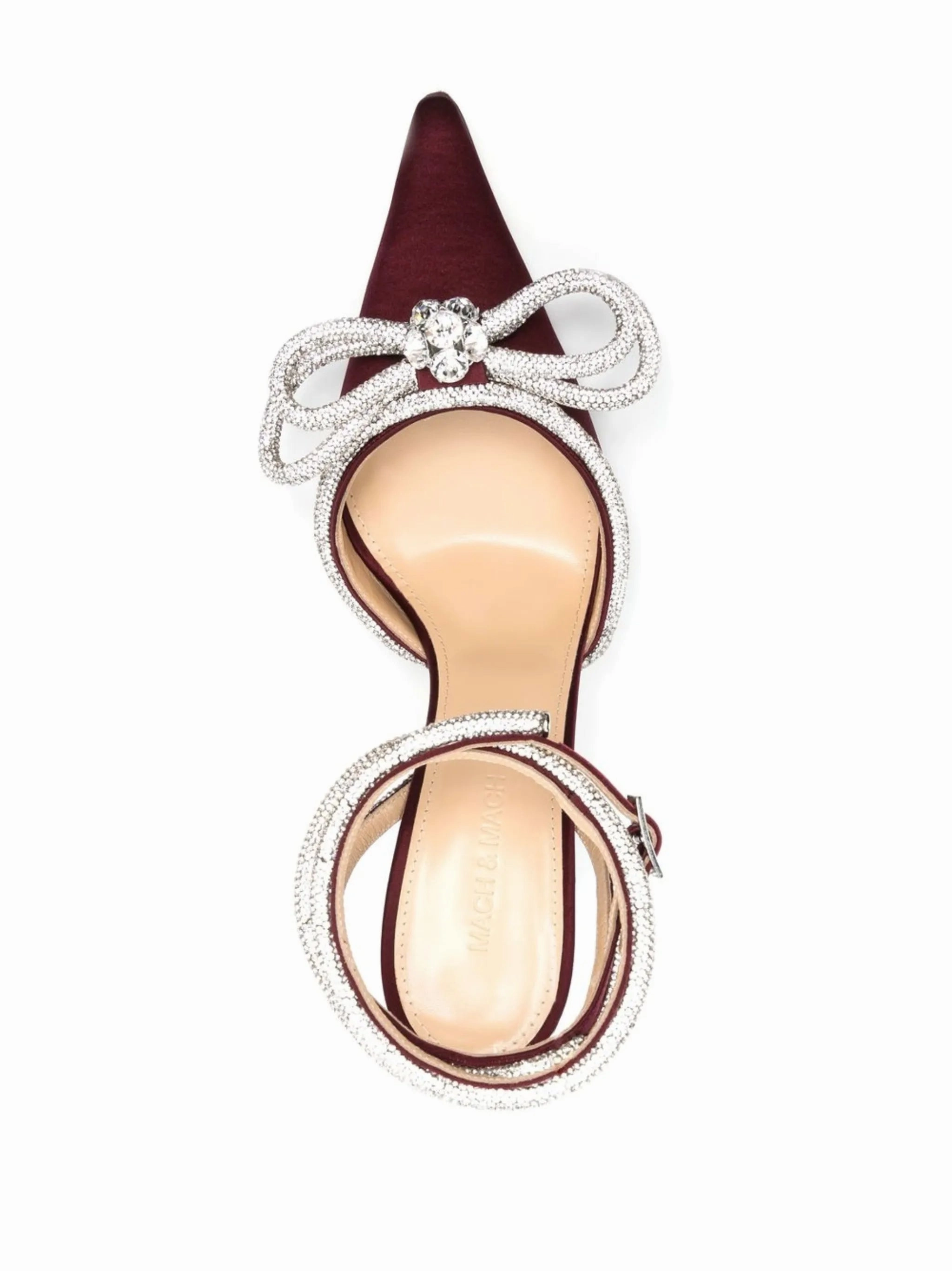 Leather Stacked Heel Ankle Boots Double Bow 110mm crystal-embellished pumps