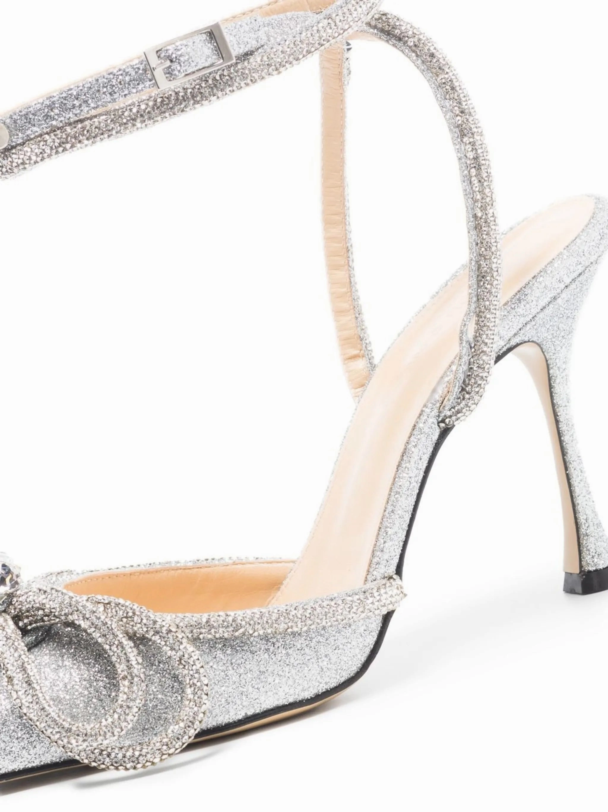 Ankle Boots Open Toe Double Bow glitter 100mm pumps