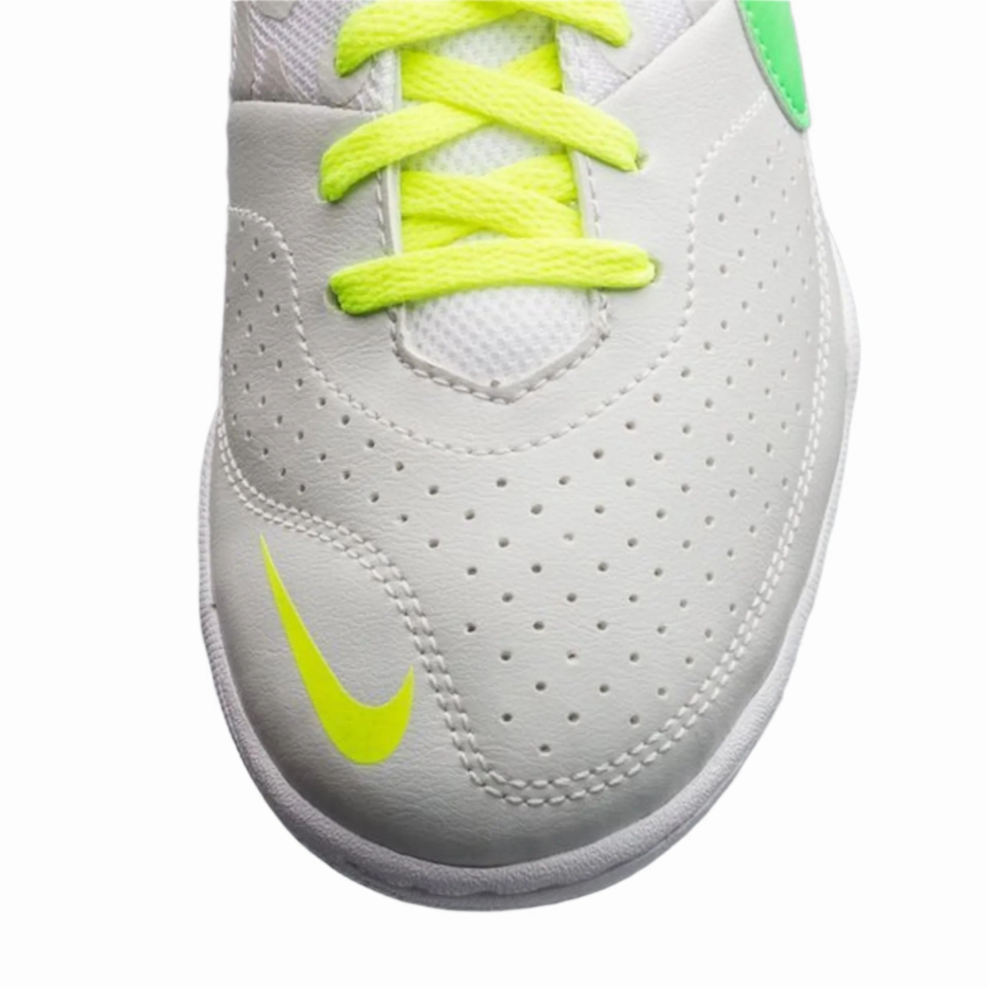 Nike JR Elastico II Indoor Soccer Shoes - Pure Platinum/Pison Green/Volt Name On Soccer Cleats