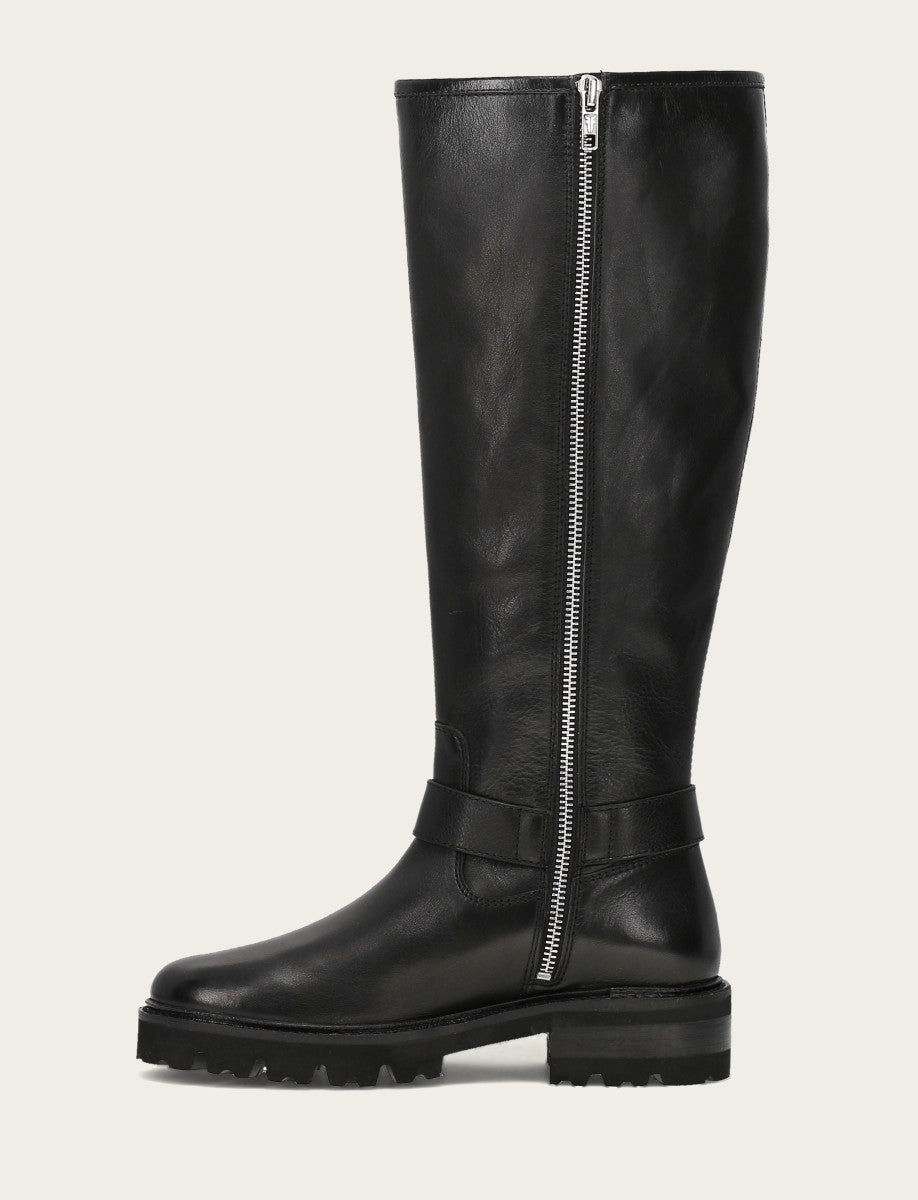 Knee High Boots With Leather Pants Olivia Buckle Tall