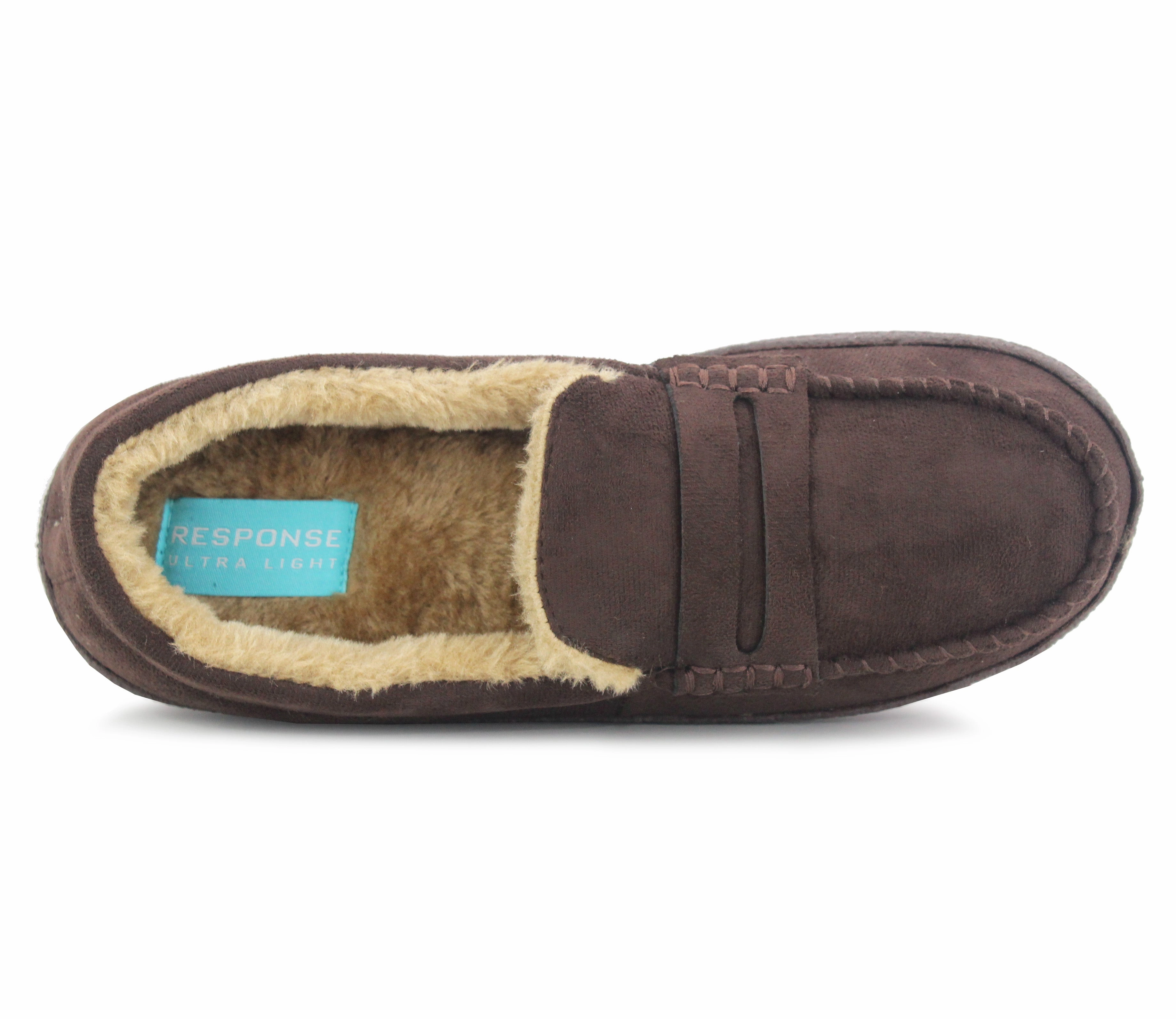 Teddy Bear With Bunny Slippers NEW HAMPSHIRE Mens Faux Fur Lined Moccasin Slippers in Brown