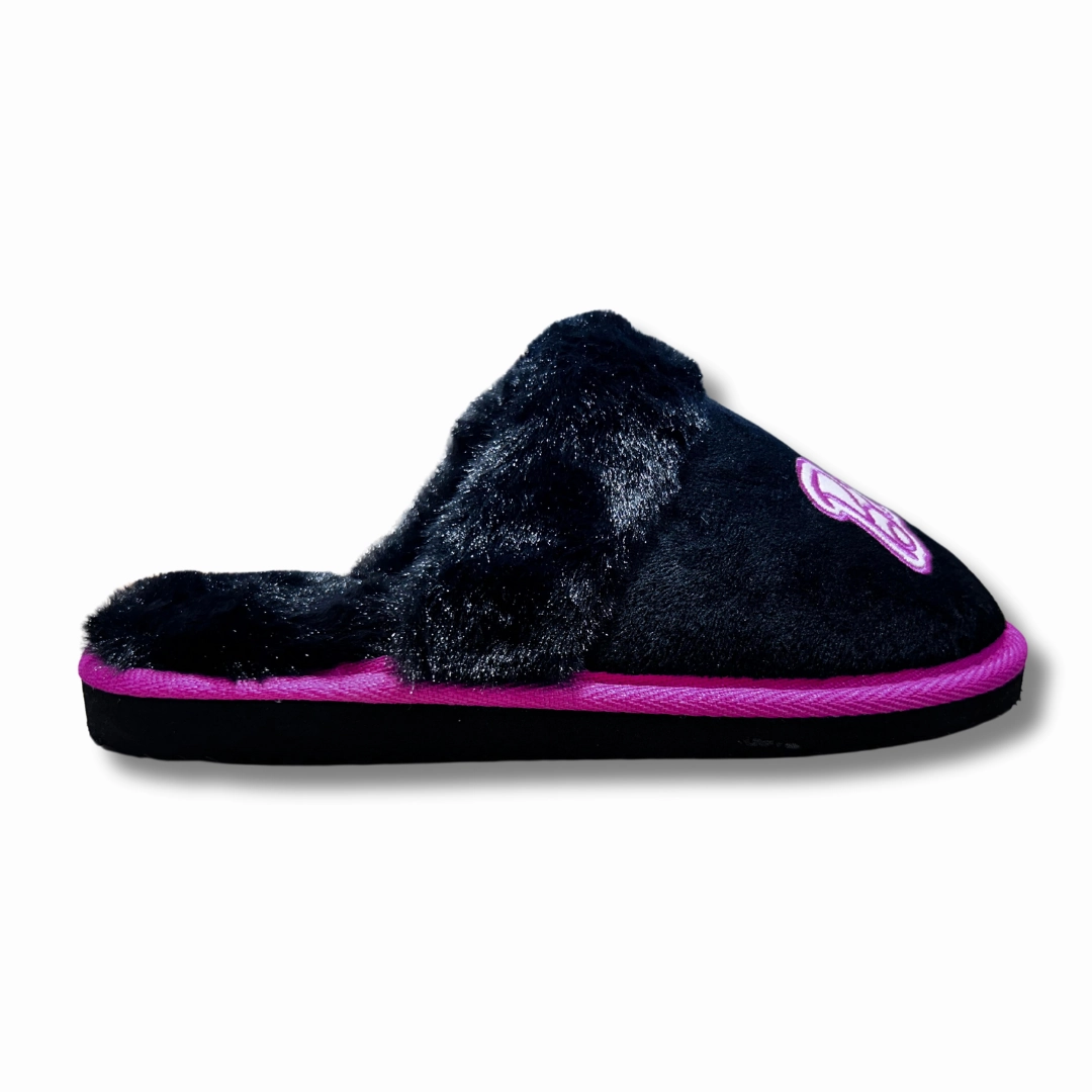 William Lamb Girls Slipper Barbie Black/Pink Smiley Face Slippers Original