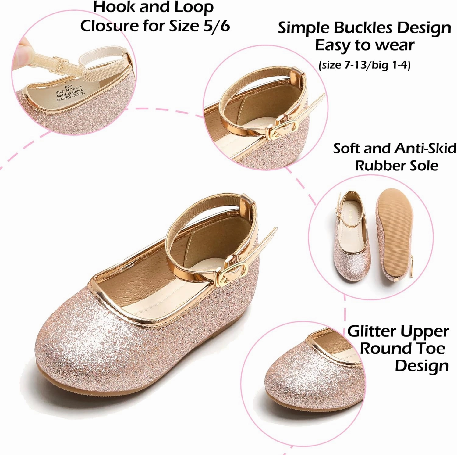 Toddler Flower Girl Dress Shoes - Little Girl Ballet Flats Sparkly Wedding Party Asics Shoes Size 16