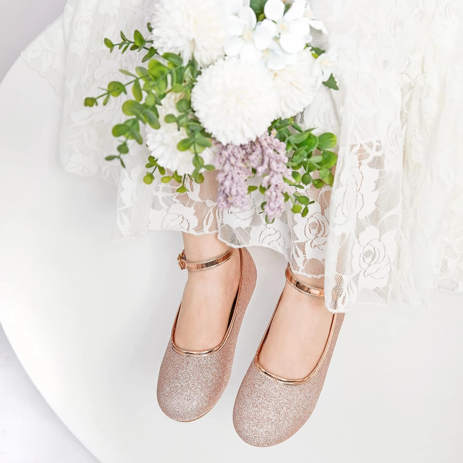 Toddler Flower Girl Dress Shoes - Little Girl Ballet Flats Sparkly Wedding Party Best Asics Long Run Shoe