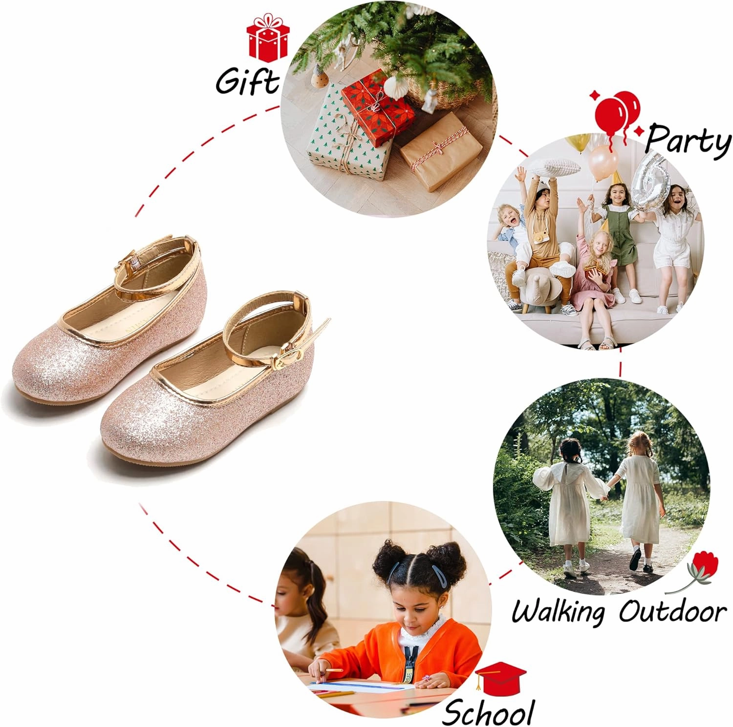 Toddler Flower Girl Dress Shoes - Little Girl Ballet Flats Sparkly Wedding Party Asics Wrestling Shoes Velcro