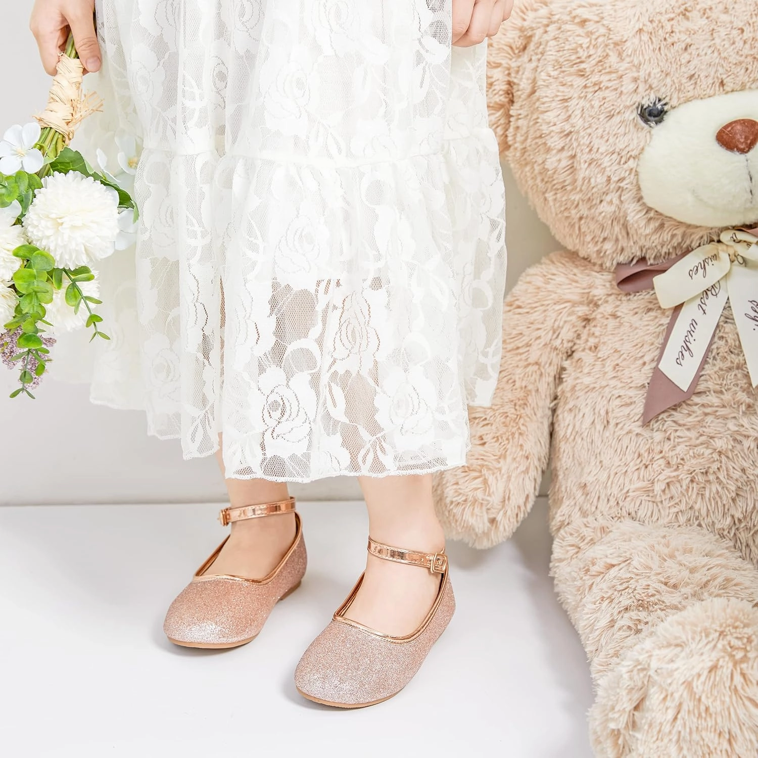 Toddler Flower Girl Dress Shoes - Little Girl Ballet Flats Sparkly Wedding Party Asics Comfy Shoes