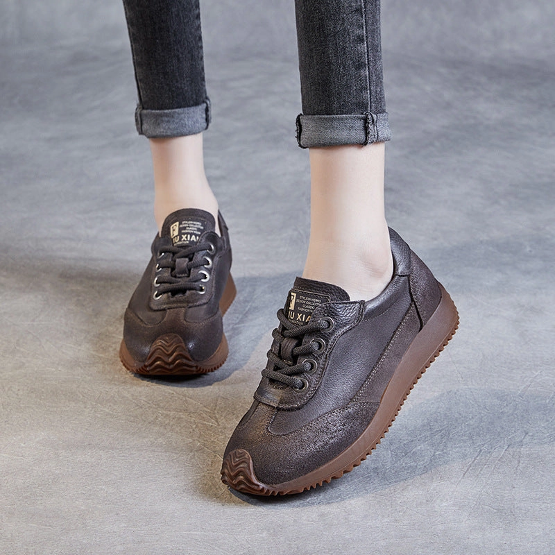 Women Retro Patchwork Leather Casual Shoes Vse Badminton