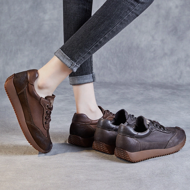 Women Retro Patchwork Leather Casual Shoes Badminton Shoes For Men Philippines