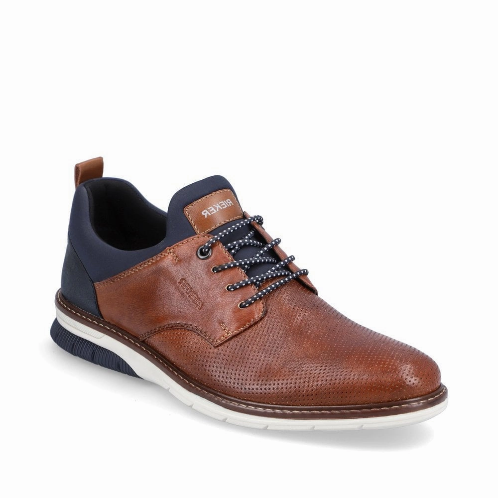 Rieker Mens Shoe 14450-22 Brown White Heeled Oxfords