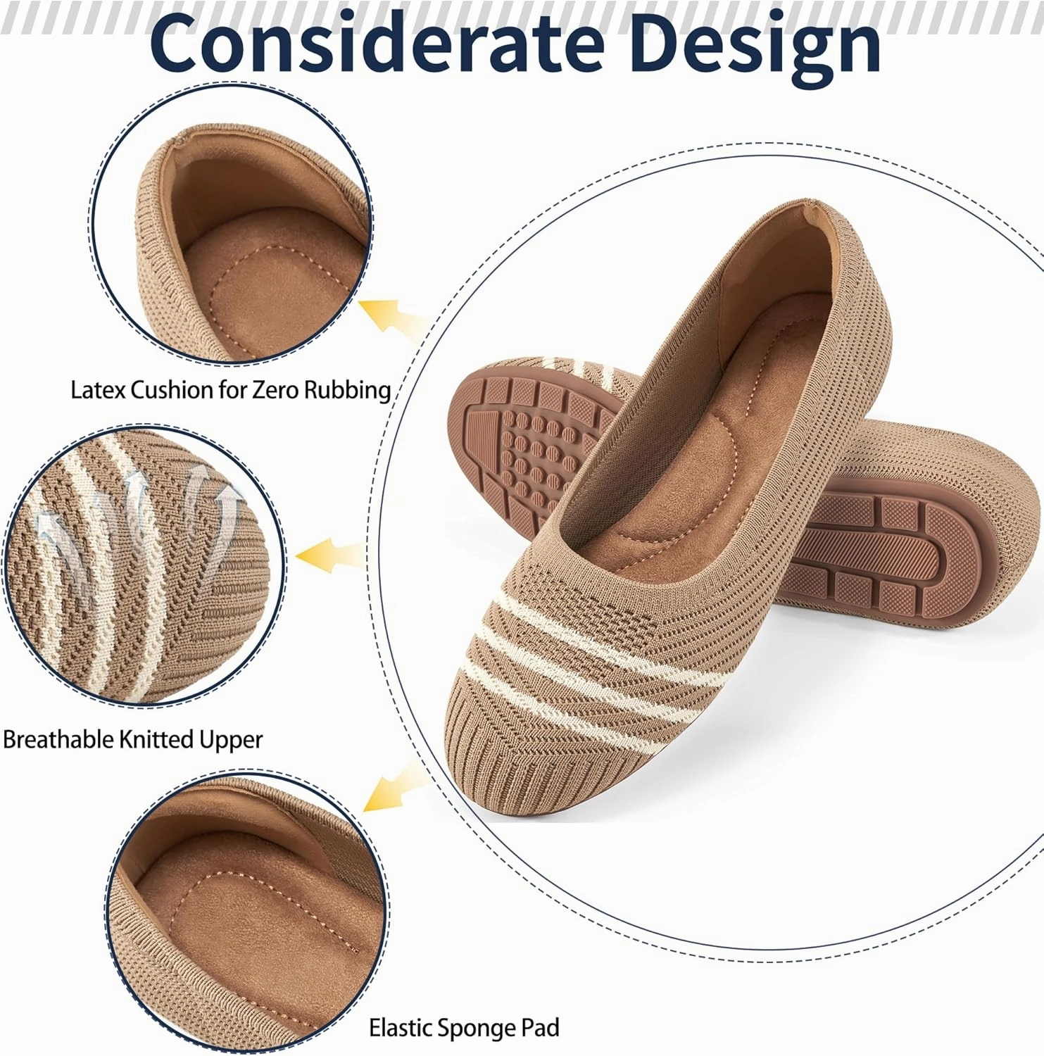 Flats for Women Ballets Shoes: Comfortable Knitted Dressy Work Flats - Ladies Wedding Flat Casual Shoes Asics Metarise Shoes