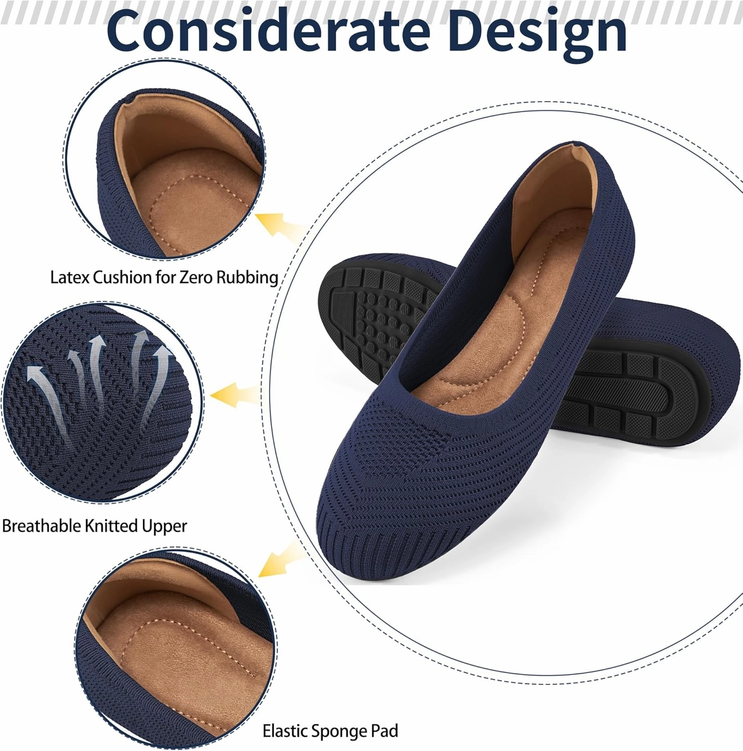 Asics Best Arch Support Shoe Flats for Women Ballets Shoes: Comfortable Knitted Dressy Work Flats - Ladies Wedding Flat Casual Shoes