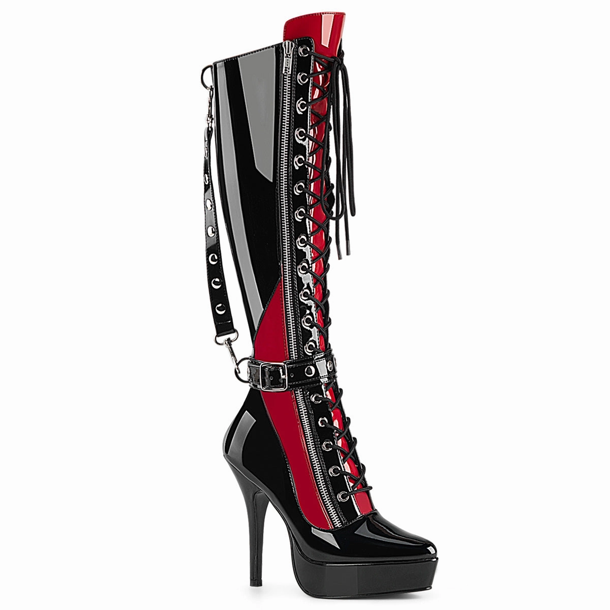 5 Inch Heel INDULGE-2028 Black Red Patent Knee High Boots To Work
